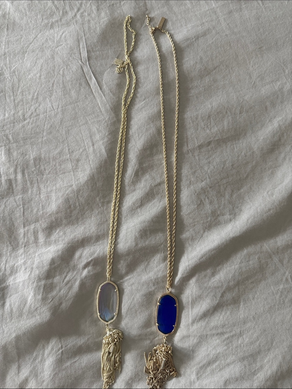 Kendra Scott Gold Necklace with Blue and Lavender Pendants